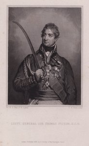Sir Thomas Picton, walisisk general fra Napoleonskrigene drept i slaget ved Waterloo (gravering) av Martin Archer (after) Shee