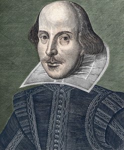 Portrett av William Shakespeare (1564 - 1616). av Martin Droeshout