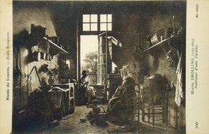 Interiør i et kjøkken, tidlig på 1900-tallet (postkort)