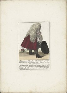 Fra dwerg Chevalier Rondeau als een parlamentslid, ca. 1710 Monsieur le Chevalier Rondeau, Grand Orator i De stummes parlament, i seremoniell kjole (tittel på objekt) Il Callotto resurcitato oder Neu eingerichtes Zwerchen Cabinet (serietittel) av Martin Engelbrecht (attributed to)