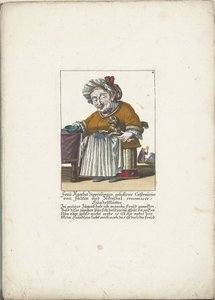 De dwerg Frau Agatha Zipperlingin met hondje, ca. 1710 Fru Agatha Zipperlingin, født Castaunin von Falten und Zeckerthal, anerkjent hundemor (tittel på objekt) Il Callotto resurcitato eller nyinnredet lite skap (serietittel) av Martin Engelbrecht (attributed to)