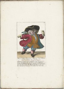 Dvergen Gilles Platfues som fransk dansemester, ca. 1710 Mgr. Gilles Platfues, Master of Dance ved Academie des Lourdeaux (tittel på objekt) Il Callotto resurcitato eller nyutnevnt Zwerchen-kabinett (serietittel)