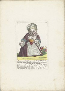 De dwerg Mademoiselle Poupon, som Parijse Schone, ca. 1710 Mademoiselle Poupone, den parisiske skjønnheten, en datter av den velkjente parlamentsadvokaten Monsr. Chican (tittel på objekt) Il Callotto resurcitato eller nyinnredet Zwerchen-hytte av Martin Engelbrecht (attributed to)