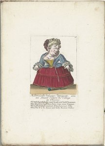 Dwerg als de Franse Mademoiselle Jolicoeur, ca. 1710 Mademoiselle Jolicoeur, danser med sin elsker ved Opera du Village i Provence (tittel på objekt) Il Callotto resurcitato oder Neu eingerichtes Zwerchen Cabinet (serietittel) av Martin Engelbrecht (attributed to)