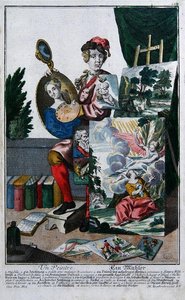 En maler, ca. 1735 (farget gravering) av Martin Engelbrecht