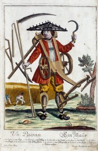 En bonde. Gravering av Martin Engelbrecht (1684-1756), i "" New assembly of the manouvries habilles"" 1700-tallet, Tyskland. Paris, dekorativ kunst av Martin Engelbrecht