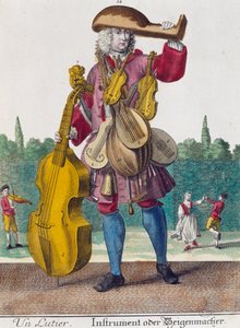 Lutspiller, gravering fra Assemblage des nouveau manouvries habilles av Martin Engelbrecht (1684-1756), Tyskland av Martin Engelbrecht