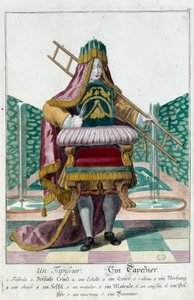 Metier: En møbeltrekk. Gravering av Martin Engelbrecht (1684-1756), i "" New assembly of the manouvries habilles"" 1700-tallet, Tyskland. Paris, dekorativ kunst av Martin Engelbrecht