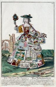 Metier: En bildeselger. Gravering av Martin Engelbrecht (1684-1756), i "" New assembly of the manouvries habilles"" 1700-tallet, Tyskland. Paris, dekorativ kunst av Martin Engelbrecht