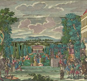 Paper Theatre eller Diorama av en italiensk villa og hage, ca. 1730-56.