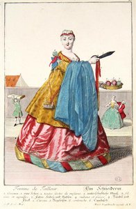 Skredderens kone, ca. 1735 (fargegravering) av Martin Engelbrecht