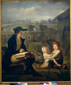 Werther dessine des enfants, illustrasjon du roman ""The Sorrows of Young Werther"" (Les Souffrances du jeune Werther) av Johann Wolfgang von Goethe (1749-1832) - Werther tegner barn - Olje på lerret av Martin Ferdinand Quadal (1736-1808) )