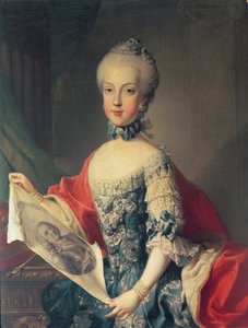 Erkehertuginne Maria Carolina (1752–1814), trettende barn til Maria Theresia av Østerrike (1717–80), kone til Ferdinand I (1751–1825) konge av de to Siciliene, med et portrett av faren keiser Franc