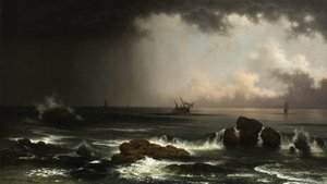 Kystscene med synkende skip, 1863