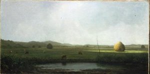 Marsh Scene: Cattle near a Hay Saddle (olje på lerret) av Martin Johnson Heade