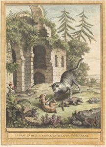 Le chat, la belette et le petit lapin (Katten, veslen og kaninen) av Martin Marvie after Jean Baptiste Oudry