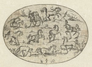 Oval med åtte hester og to esler Nev Thier Bvechlein (serietittel) av Martin Pleginck