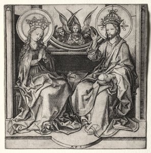 Gud Faderen og den velsignede jomfru på tronen til stede av engler av Martin Schongauer