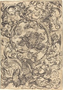 Ornament med ugle hånet av dagfugler av Martin Schongauer