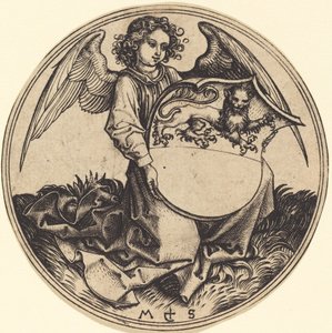 Skjold med løve, holdt av engel av Martin Schongauer