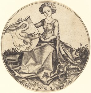 Skjold med svane, holdt av kvinne av Martin Schongauer