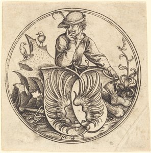 Skjold med vinger, holdt av bonde av Martin Schongauer