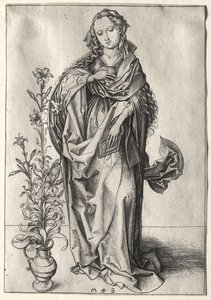 Bebudelsens jomfru. av Martin Schongauer