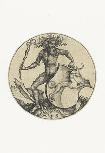 Våpenskjold med en hund, holdt av en vill mann med en kølle Figurer med våpenskjold (serietittel) av Martin Schongauer