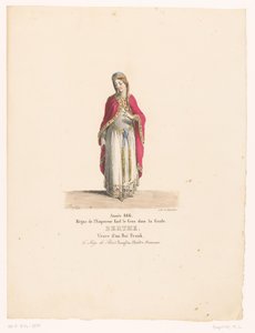 Kostuum van koningin Berthe uit de tragedie Beleiringen av Paris Berthe (tittel på objekt) Theaterkostuums (serietittel) French Theatre: samling av kostymer av MM. J. Alaux og L. Duponchel basert på manuskripttegninger fra Bibliothèque de la Comédie- av Martin Sylvestre Baptiste