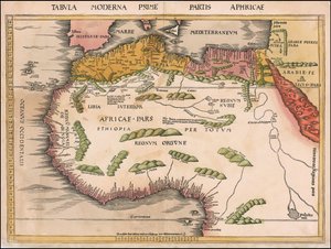 Kart over Vest- og Nord-Afrika fra 1513 av Martin Waldseemüller