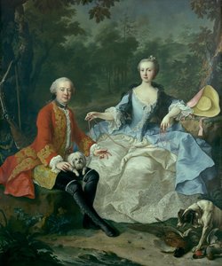Grev Giacomo Durazzo 1717-1794 i skikkelse av en jeger med sin kone..., trolig tidlig på 1760-tallet.