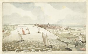 Utsikt over festningsverkene nær Nijmegen på Waal Nymegen forsterket av Sir General Coehoorn (tittel på objekt) av Martinus Berkenboom