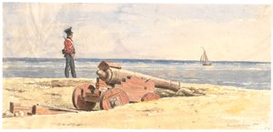 Sentinel og kanon på stranden ved Frederikshavn av Martinus Rørbye