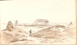 Sanddynelandskap ved Råbjerg kirke av Martinus Rørbye