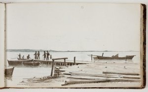 Folk ved en fergehavn av Martinus Rørbye