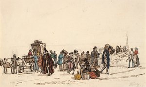 Studie for "Skipsbroen ved Horten i Christiania Fiorden" av Martinus Rørbye