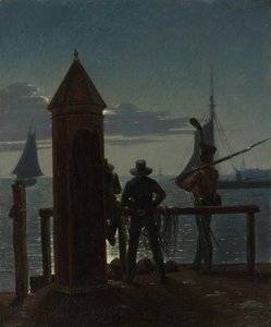 Utsikt fra citadellvollene i København ved Moonlight, 1839.