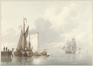 Utsikt over elven med fortøyde skip