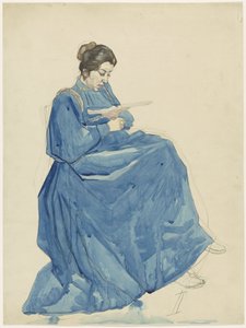 Sitter og leser kvinne