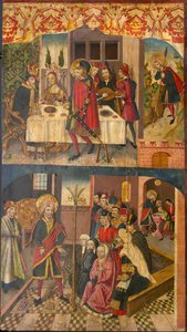 Saint Christopher tar avskjed med kongen som fryktet Satan, Saint Christopher og hans konvertitter... av Martín de Soria