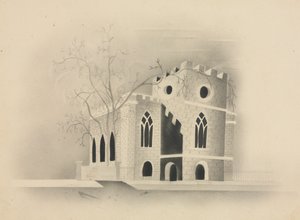 En gotisk kirke ved måneskinn, 1840.