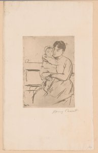 I banken Mor og barn På benken (tittel på objekt) av Mary Cassatt (signed by artist)