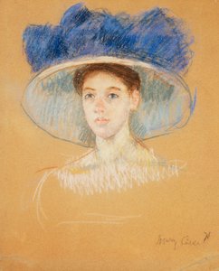 Hodet til en kvinne med en stor hatt, ca. 1909 av Mary Cassatt