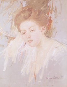 Hodet til en ung jente (pastell på papir) av Mary Cassatt