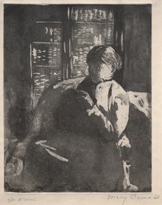 Strikking i biblioteket av Mary Cassatt