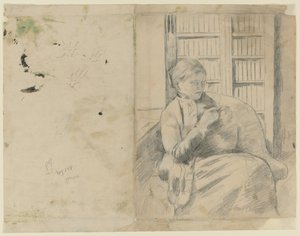 Knitting in the Library recto, Knitting in the Library verso, ca. 1881. av Mary Cassatt