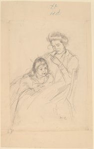 Margot lener seg mot Reines kne, ca. 1902. av Mary Cassatt