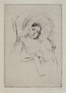 Margot i en floppy panser lener seg mot en stol, ca. 1902. av Mary Cassatt