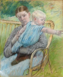 Mathilde holder en baby som strekker seg til høyre, ca. 1889 av Mary Cassatt