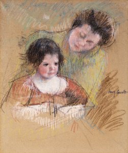 Reine lener seg over Margots skulder, av Mary Cassatt